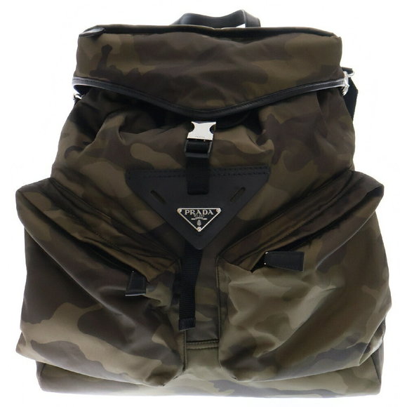 Prada Re Nylon Camouflage Leather Backpack Triangle Plate - Picture 1 of 6